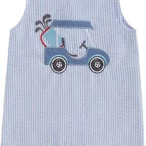 New Striped Blue Sleeveless Romper with Golf Cart Design 3-6 months